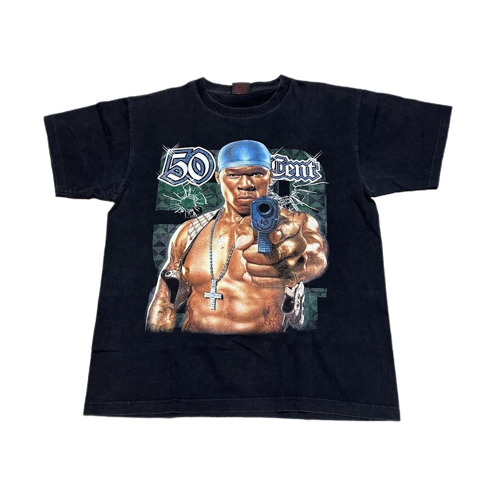 50 Cent Rap Tee Shirt Mens L Y2K Get Rich or Die Tryin' Black New York Vintage